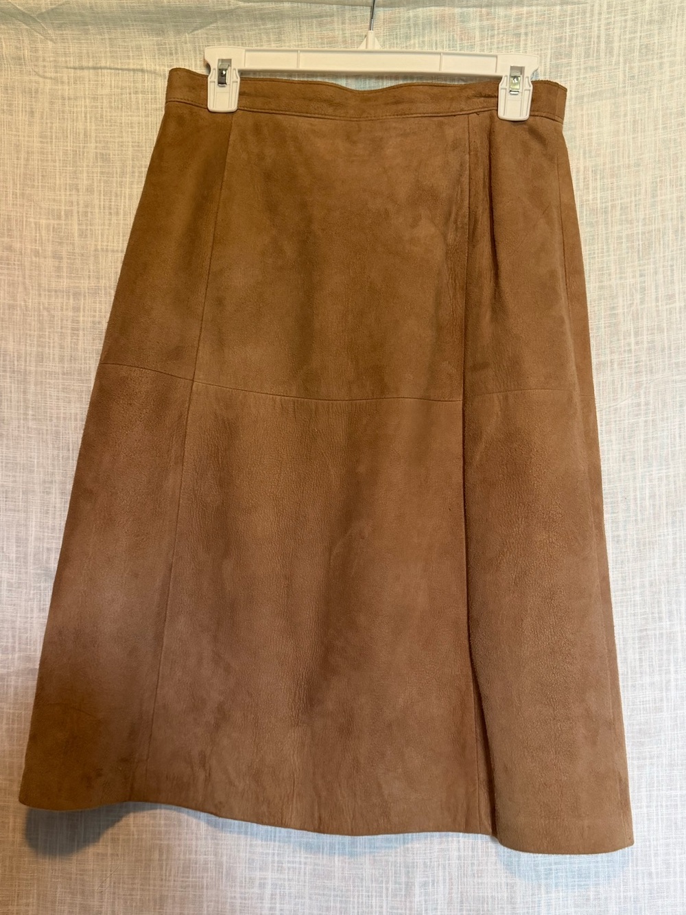 Women's Brown 100% Suede Leather A-Line Midi Skirt